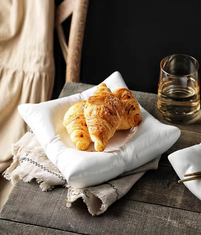 Modern Ceramic Square Plate – Pillow-Shaped Design for Desserts
