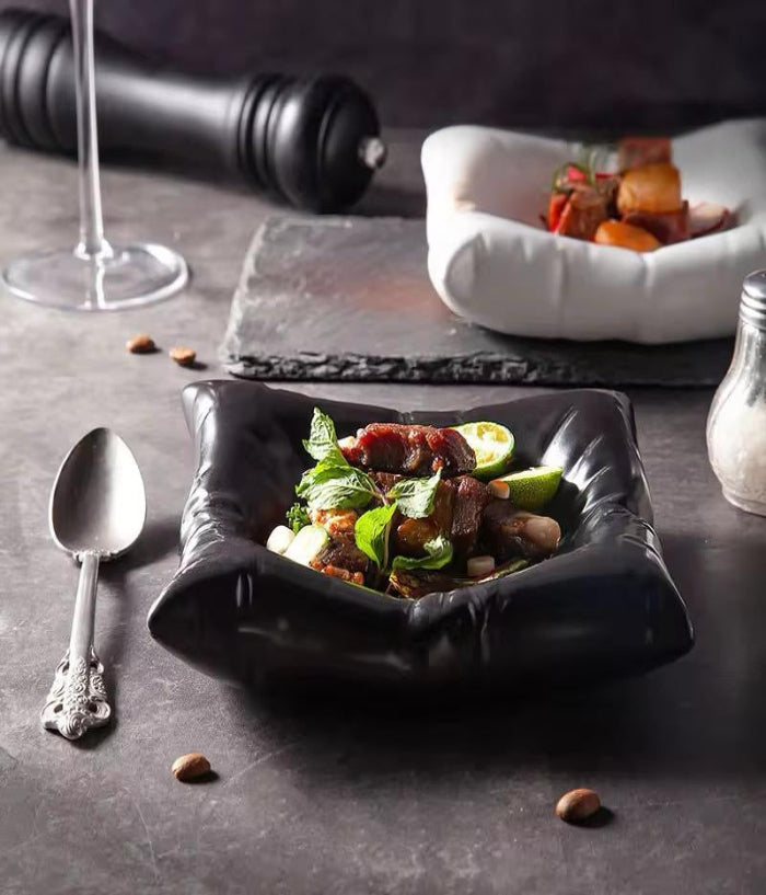 Modern Ceramic Square Plate – Pillow-Shaped Design for Desserts