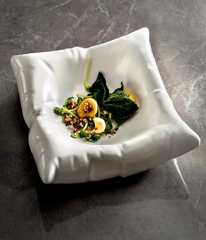 Modern Ceramic Square Plate – Pillow-Shaped Design for Desserts