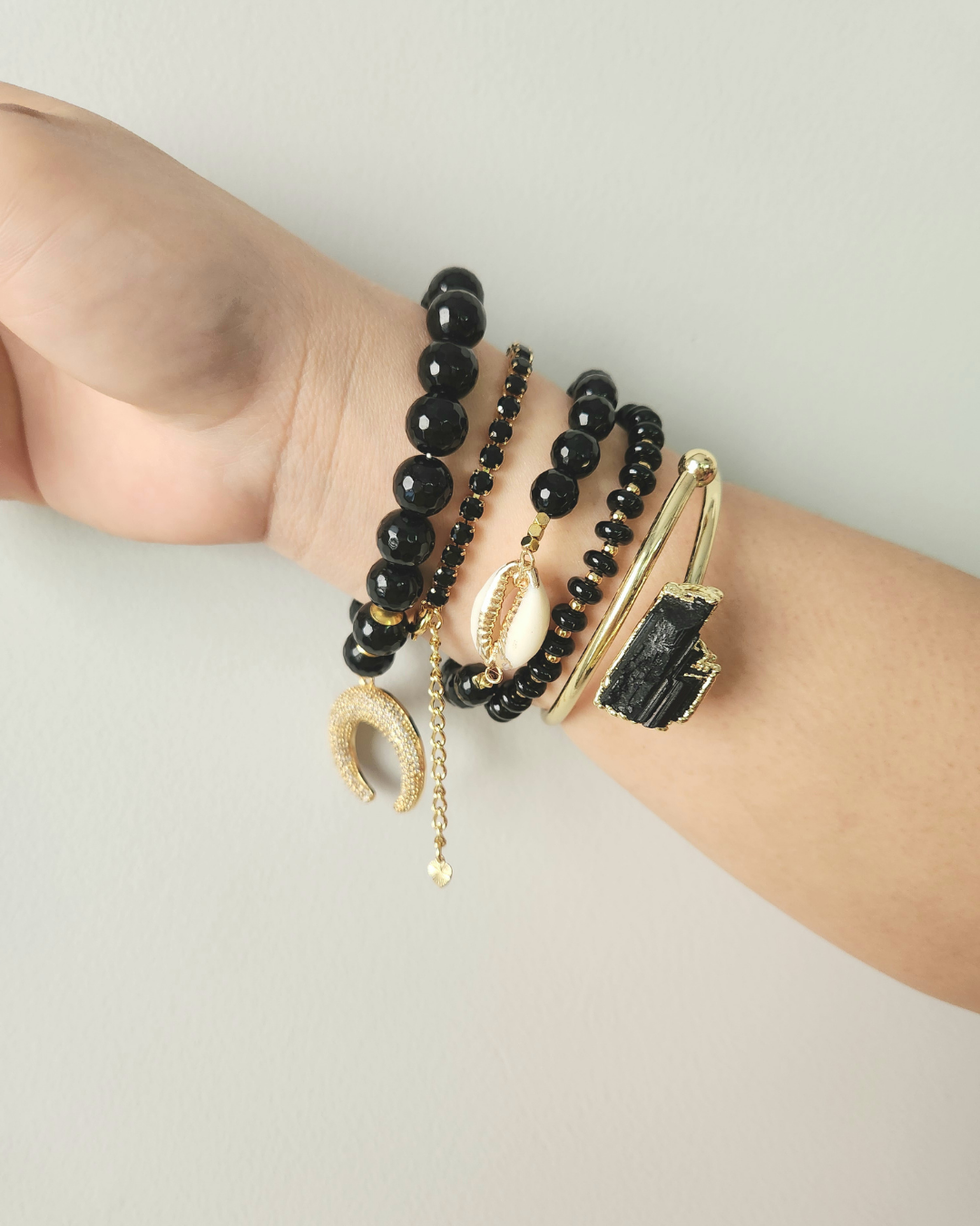 Black Tourmaline Stack Bracelets